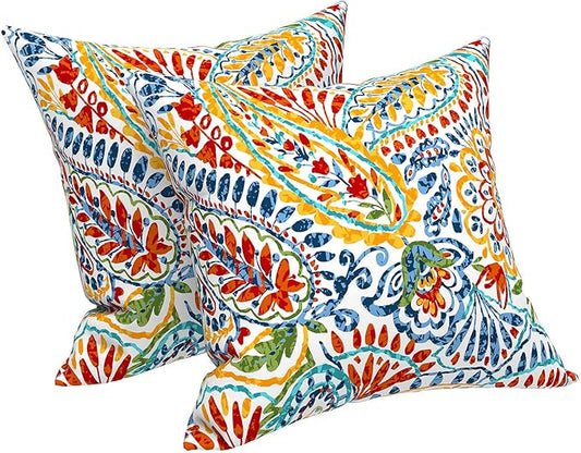 LVTXIII Outdoor/Indoor Throw Pillows, Decorative Throw Pillows with Inserts, 18”x18” Square Pillows for Bed, Couch, Sofa and Patio Furniture (Set of 2, Paisley Multi)