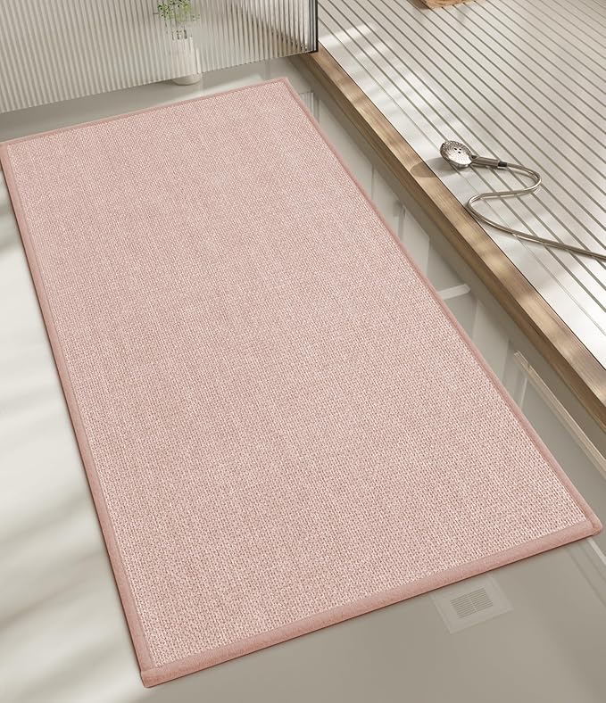 chakme Bathroom Rugs Mat 47x17, Ultra Thin Non Slip Bath Mat Runner Quick Dry Absorbent Bath Mat for Bathroom Floor, (Pink, 47"x17")
