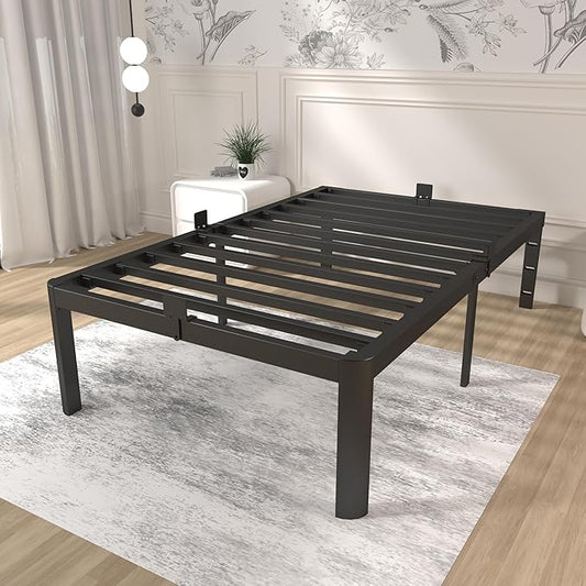 ITIMIDI 16 Inch Metal Twin Bed Frames, Heavy Duty Strong Support Slats, Safety Design with Rounded Corner Legs and DIY Headboard Hole, No Box Spring Needed, Noise Free, Easy Assembly, Black