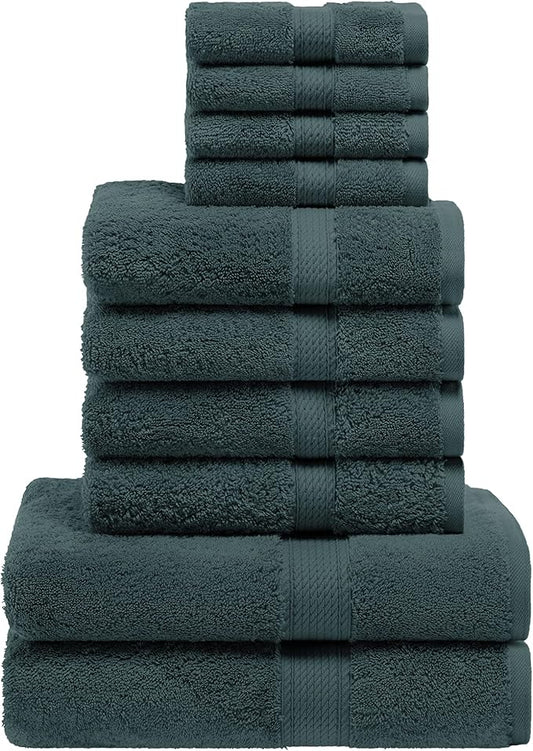 Superior Egyptian Cotton Pile 10 Piece Towel Set, Includes 2 Bath, 4 Hand, 4 Face Towels/Washcloths, Ultra Soft Luxury Towels, Thick Plush Essentials, Guest Bath, Spa, Hotel Bathroom, Teal