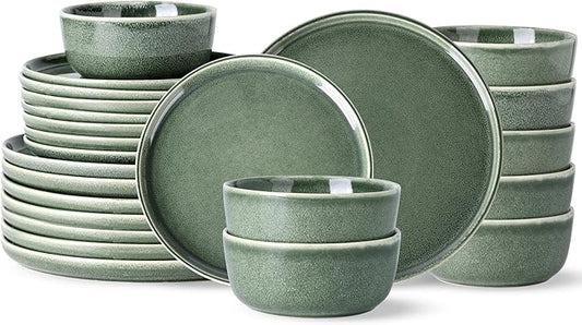 AmorArc Stoneware Dinnerware Sets,Round Reactive Glaze Ceramic Plates and Bowls Sets,Highly Scrath Resistant | Dishwasher & Microwave Safe,Service for 8 Dishes Set (24pc)