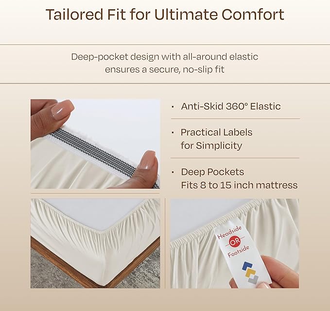 California Design Den Luxury Split King Sheets Sets for Adjustable Bed, Buttery Soft 800 Thread Count Sateen, 100% Cotton Set,Beats Fake Egyptian Claims, Includes Twin XL Fitted Sheets(Creamy Ivory)