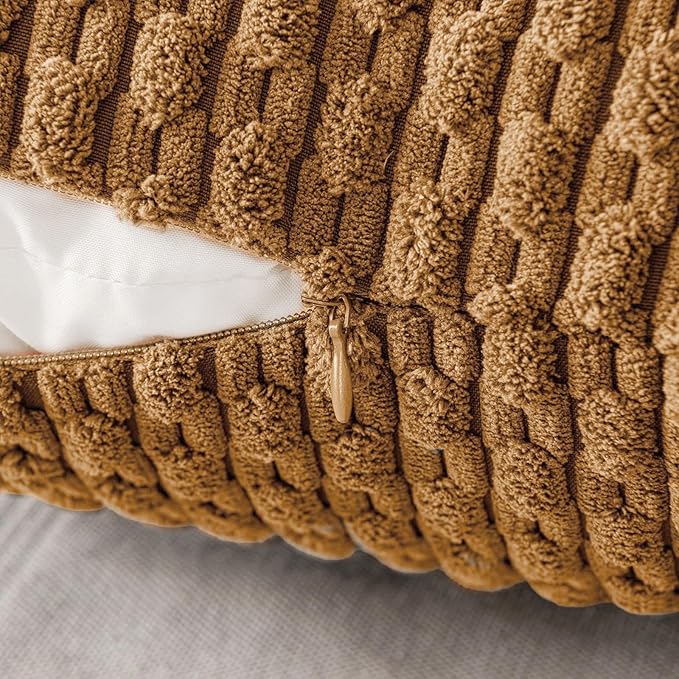 MIULEE Throw Pillow Covers Soft Corduroy Decorative Eruo Sham Set of 2 Boho Striped Pillow Covers Pillowcases Farmhouse Home Decor for Couch Bed Sofa Living Room 24x24 Inch Light Coffee
