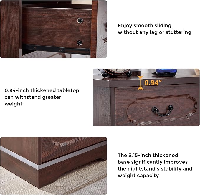 LIDYUK 3 Drawer Dresser for Bedroom Farmhouse Cherry Wood Chest of Drawers Bedroom Dresser with Charging Station, Rustic Small Drawers Dressers Nightstand Wooden Closet Storage Cabinet, Living Room