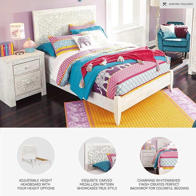 Signature Design by Ashley Paxberry Traditional Adjustable Full Panel Bed, Foundation or Box Spring Needed, White