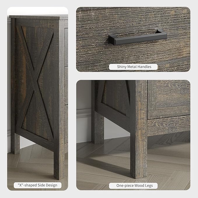 Farmhouse 9 Drawers Dresser for Bedroom, Wood Rustic Wide Chest with Natural Texture, Farmhouse Chest of Drawers for Bedroom, Hallway, Entryway, Dark Brown