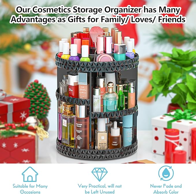 360 Rotating Makeup Organizer, DIY Adjustable Cosmetics Organizer[Patented Product], Professional Acrylic Make Up Caddy Shelf Storage Perfume, Lipsticks, Makeup Brushes or Accessories (Black)