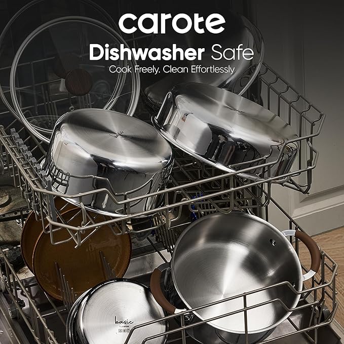 CAROTE Stainless Steel Sauce Pan with Detachable Handle, 8pcs Stainless Steel Pot, 1.5QT&2QT&3QT Saucepan with Lid, Non-Toxic Induction Kitchen Cookware, Removable Handle, Oven Safe, Woodgrain