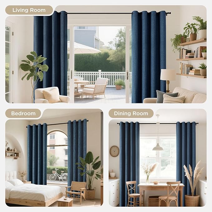 Joydeco Blackout Curtains 90 Inches Long 2 Panels Burg, Room Darkening Curtains for Bedroom, 100% Black Out Textured Thermal Drapes Privacy Protection 2 Panels Set(W52 x L90 Inch, Navy Blue)