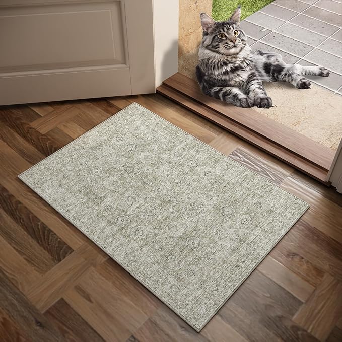 Washable 2'x3' Non Slip Rug Vintage Soft Low Pile Lightweight Boho Area Rugs for High-Traffic Areas (Entryway, Kitchen, Hallway), Farmhouse Decor