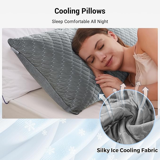 puredown King Size Pillows Set of 2, Shredded Memory Foam Pillows, Cooling Pillow King 2 Pack, Foam Pillow for Sleeping, Adjustable Firm Bed Pillow for Side, Back and Stomach Sleepers, Grey