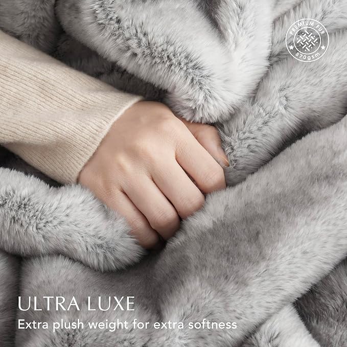 Ultra Soft Luxury Fluffy Mink Faux Fur Throw Blanket, Thick Warm Fall Winter Blankets for Bed, Couch, Cozy Plush Reversible Blanket for Chair, Sofa (Ombré Silver Onyx, 60"x80")