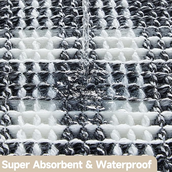 Waffle Bath Mat, Boho Bathroom Rugs Non Slip Washable Absorbent Checkered Bathroom Mat Quick Dry Farmhouse Bathroom Decor, 30"x20" Black and White