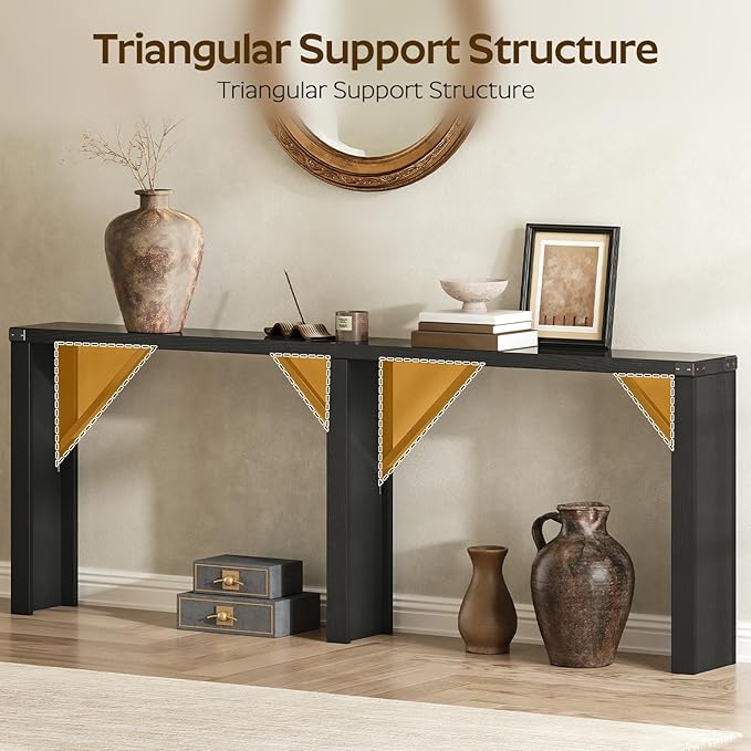 Console Table, 78.7" Long Behind Couch Sofa Table, Entryway Table, Farmhouse Console Table for Narrow Spaces, Hallway, Living Room, Black CT32BB