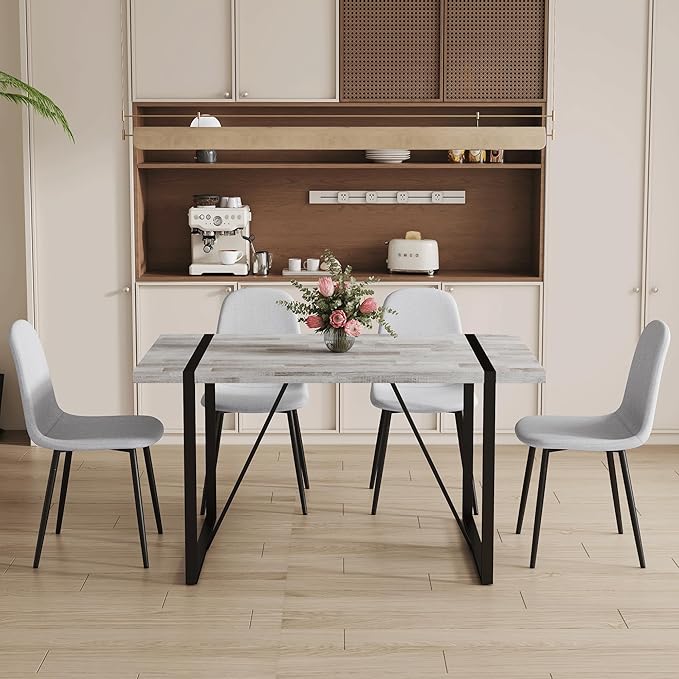 Dining Table Chairs Set for 4, Modern Rectangular Dining Room Table Set Upholstered Dining Chairs 55" Dinner Table Set for Kitchen (Grey Table & Grey2 Chairs, 55 inch Table + 4 Chairs)