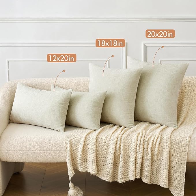 MIULEE Pack of 2 Cream Throw Pillow Covers 16x16 Inch Soft Chenille Pillow Covers for Sofa Living Room Couch Solid Dyed Cases