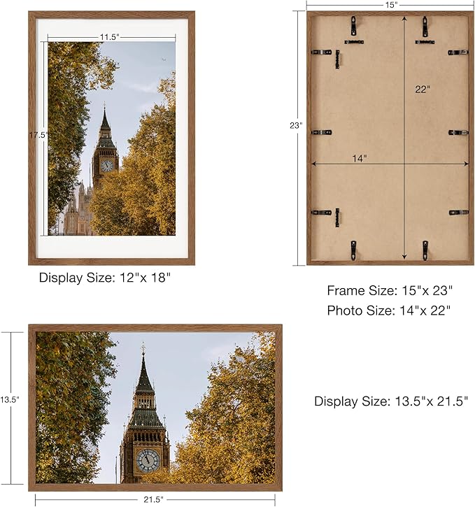 Axeman 14x22 Frame | Solid Oak Wood 14x22 Picture Frame With Mat for 12x18 | 22x14 Wood Poster Frame | Tempered Glass and Hanging Hardware Included Home Wall Decor Art Hanging Frame | Walnut