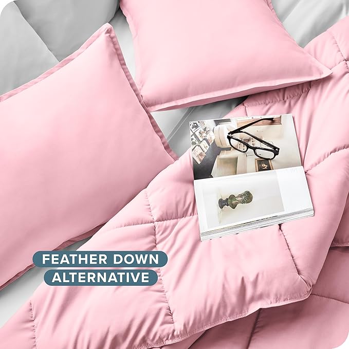 Bare Home Comforter Set - Queen Size - Ultra-Soft - Goose Down Alternative - Premium 1800 Series - All Season Warmth (Queen, Light Pink)