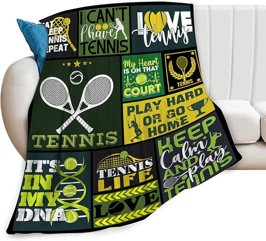 banonaty Tennis Blanket Sport Throw Blanket Cozy Fleece Flannel Plush Bedding Tennis Gifts for Women Men Lover Coach Boys Girls Youth Adult Stuff Plush for Couch Sofa Bed Decor 40"X50"