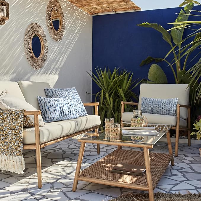 LVTXIII Set of 2 Patio Lumbar Pillows, 12”x20” Fade Resistant Outdoor Lumbar Pillow with Inners, Fluffy Decorative Garden Lumbar Cushions for Home Patio Coach Sofa Use, Pebble Blue