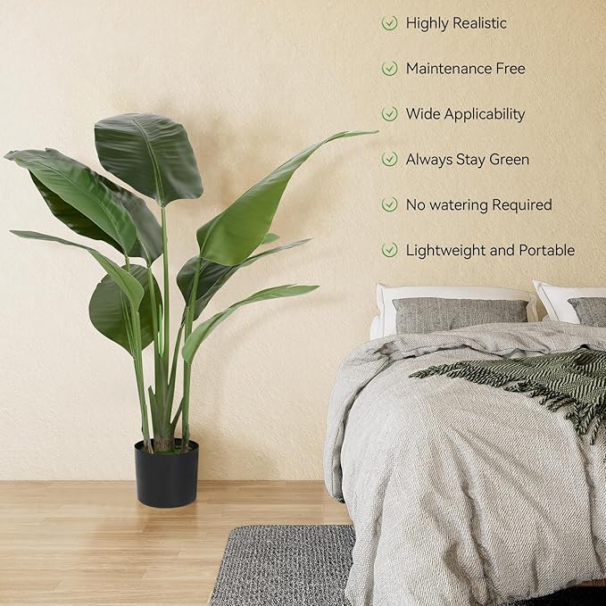 Artificial Bird of Paradise Plant Fake Tropical Palm Tree for Indoor Outdoor, Perfect Faux Plants for Home Garden Office Store Decoration (Bird of Paradise 120cm)
