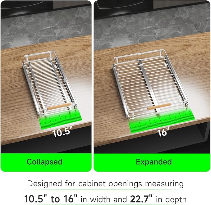 Expandable Pull Out Drawers for Cabinets, Kitchen Cabinet Slide Out Shelves, Adjustable Roll Out Drawers, Small 1 Pack