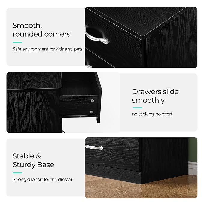 LINSY HOME 9 Drawer Dresser for Bedroom, 54" Wide Chest of Drawers, Modern TV Stand Dressers with Wood Frame and Metal Handles, Large Drawer Organizer for Bedroom, Living Room, Black