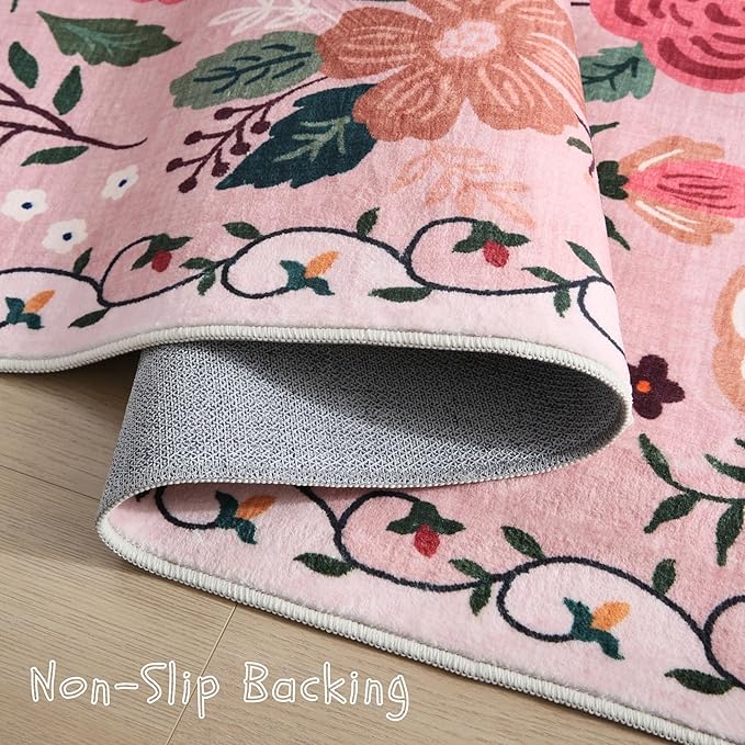 Runners for Hallways Kitchen Runner Rug Non Slip 2'x 10' Long Washable Rugs with Rubber Backing Soft Floral Carpet Runner for Hallways, Kitchen, Laundry, Bedroom, Bathroom(Pink)