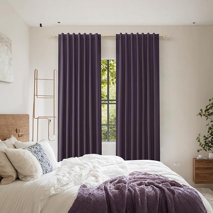 Guken Blackout Curtains 96 Inch Length 2 Panels Set for Living Room Bedroom Back Tab Thermal Insulated 100% Black Out Linen Drapes Room Darkening Window Curtains 96 Inches Long,Plum