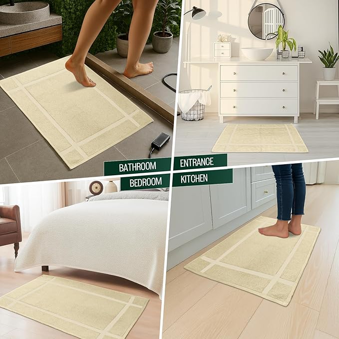 Pearl Linens Pack of 2 100% Cotton Bath Mat 20x30 inches, Soft & Absorbent Quick Dry Bathroom Mat Set, Not Bathroom Rugs, After Shower Mat, Bath Tub Mat, 687 GSM, Machine Washable, Beige