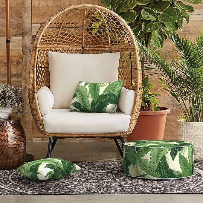 LVTXIII Set of 2 Patio Lumbar Pillows, 12”x20” Fade Resistant Outdoor Lumbar Pillow with Inners, Fluffy Decorative Garden Lumbar Cushions for Home Patio Coach Sofa Use, Swaying Palms Green