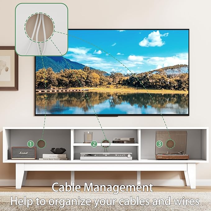 Fluted TV Stand for 55 65 Inch TV, Mid Century Modern Entertainment Center with Shelves, Cabinets & Sliding Doors, TV Media Console Table with Wood Feet & Cord Holes for Living Room, Bedroom, White