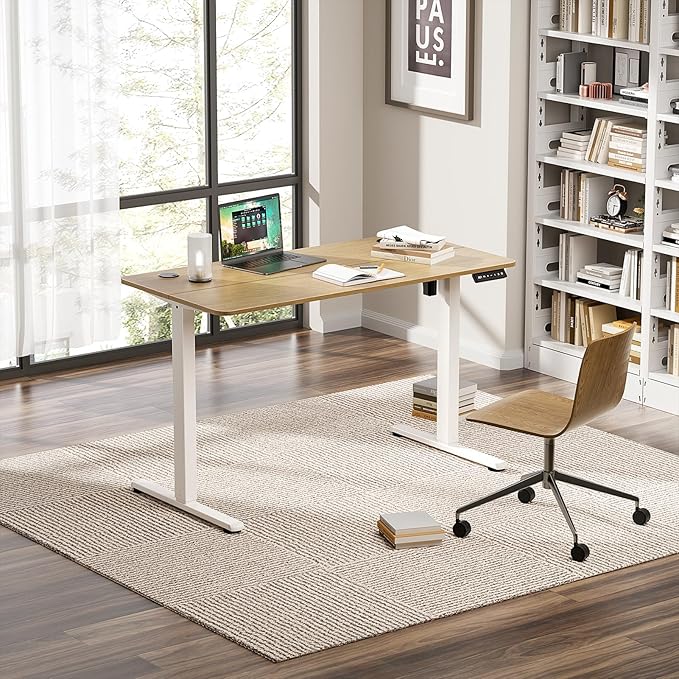 Electric Standing Desk 48 x 24 Inches, Height Adjustable Sit Stand Home Office Computer Desk with Memory Presets,Wood Color