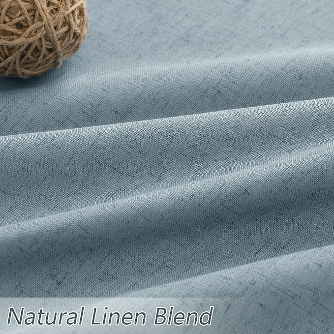 Guken Blue Linen Blackout Curtains 98 Inch Length 2 Panels Set for Living Room Bedroom Back Tab Thermal Insulated 100% Black Out Linen Drapes Room Darkening Window Curtains 98 Inches Long Dusty Blue