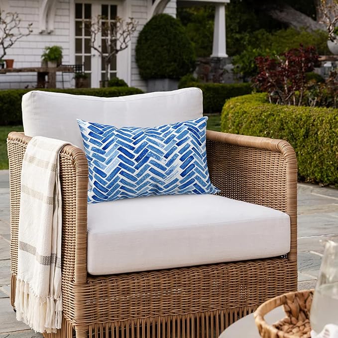 Pack of 2 Outdoor Lumbar Pillow Covers, All Weather Cushion Pillow Cases 12x20 Inch, Pillowcase for Patio Couch Decoration, Blue Bricks