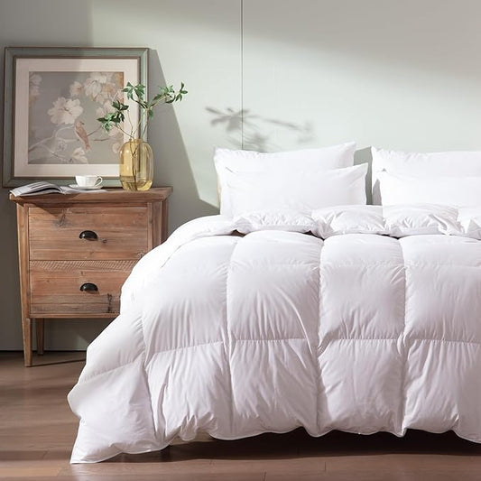 Feather Down Comforter Oversize King Size,Hotel Style Bedding Comforter,750+ Fill Power,1200TC,100% Organic Cotton Fabric,All Season White Duvet Insert with 8 Corner Tabs