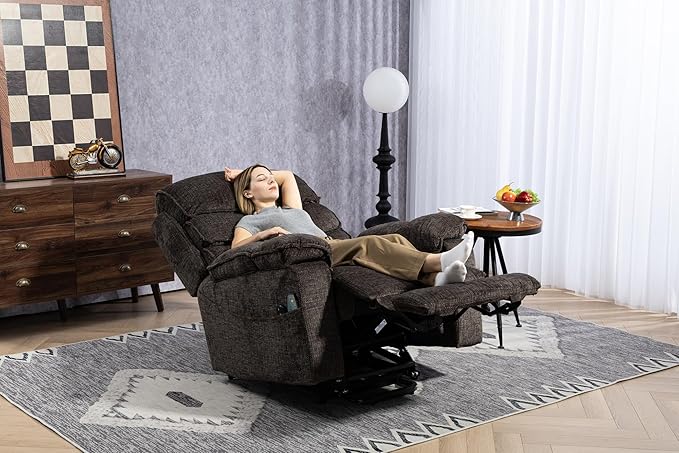 Oversized Lift Recliner with Extended Footrest for Seniors, Heavy Duty Recliners with Heat Massage, Extra Wide Seat, Arm Storage & Cup Holders, Lay Flat 160° for Elderly Big Tall Man 400lb
