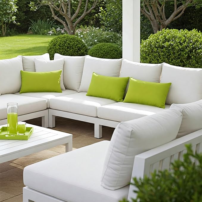 RSH DECOR: Sunbrella Lumbar Throw Pillows Set of 4 | 20" x 12" | Water and Fade-Resistant Performance Fabric | Outdoor Pillow Covers with Down-Alternative Inserts | Astoria Lagoon