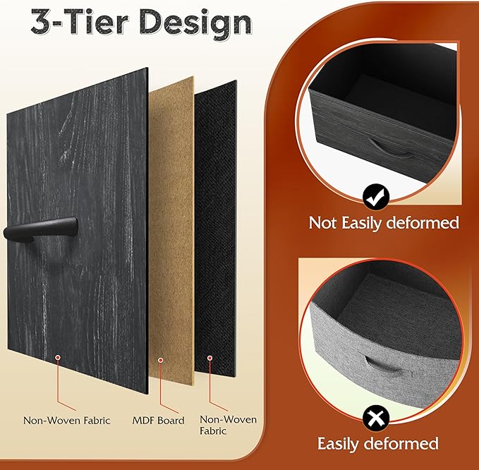 WLIVE Black TV Stand for 40, 45 inch TV, Entertainment Center with LED Lights & Charging Station, TV Media Console Table with 6 Fabric Drawers and Open Shelves for Living Room, Hallway, Wood Top