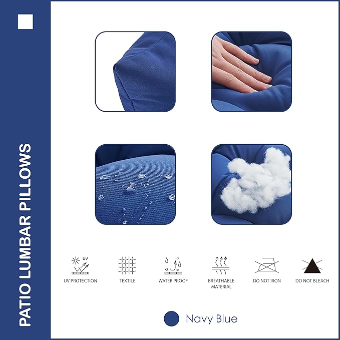 Indoor Outdoor Lumbar Pillows,Waterproof Outdoor Pillows Set of 2 for Patio Furniture,12×20 Inch,Navy Blue