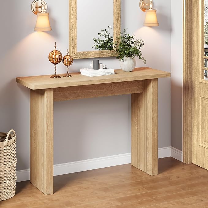Fluted Entryway Console Table, Wooden Rectangular Sofa Table for Entrance, Narrow Wood Entryway Small Long Entry Table for Hallway, Living Room (Natural)