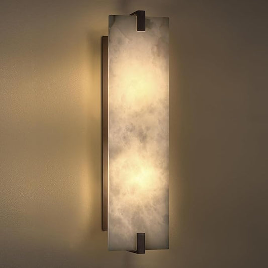 2 Light 20.7" Natural Square Alabaster Marble Bathroom Wall Sconce Modern Concise Style Wall Light Fixture,Oil Rubbed Bronze Finish for Bedroom Hallway Bedside