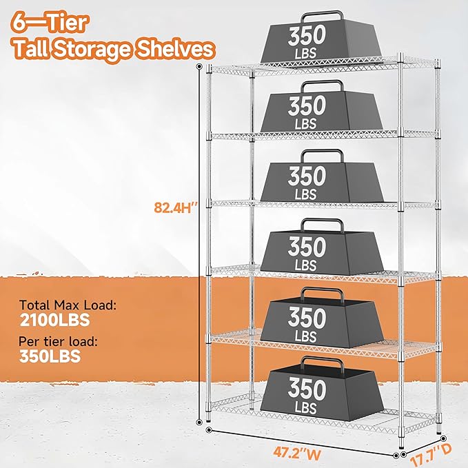 6 Tiers Shelf Metal Storage Shelves