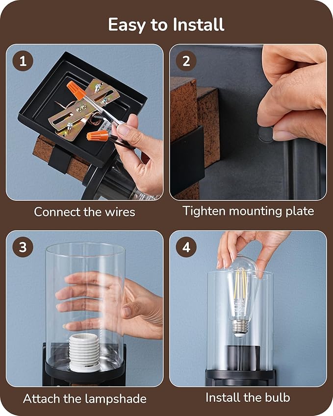 EDISHINE Wall Sconces Set of 2, Farmhouse Vanity Lights Fixtures for Bathroom, 1-Light Faux Wood Rustic Bath Wall Mount Lamp with Clear Glass Shade for Hallway, Living Room, Mirror, Kitchen