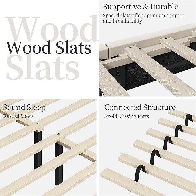 Yaheetech Full Bed Frame Upholstered Platform Bed with Wing Side Tufted Headboard/Sturdy Wooden Slat Support/No Box Spring Needed/Mattress Foundation,Beige Full Bed