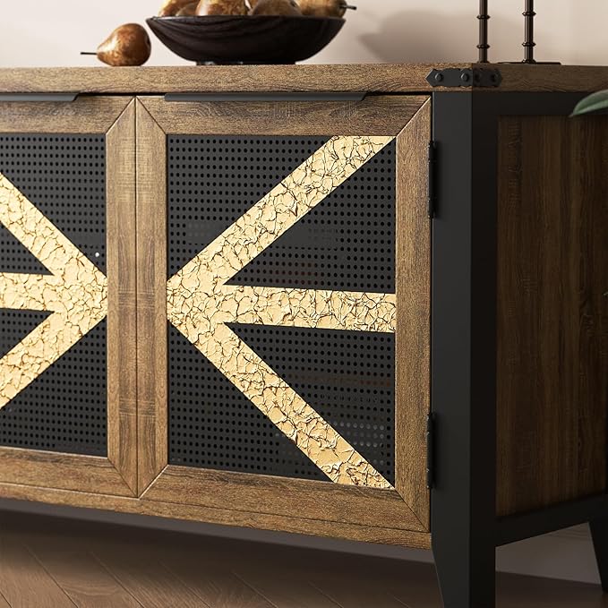 VFK 70 Inch Farmhouse TV Stand for 75 Inch TV, Rustic Entertainment Center with 4 Doors, Wood Media Console Cabinet with Storage, Living Room TV Cabinet