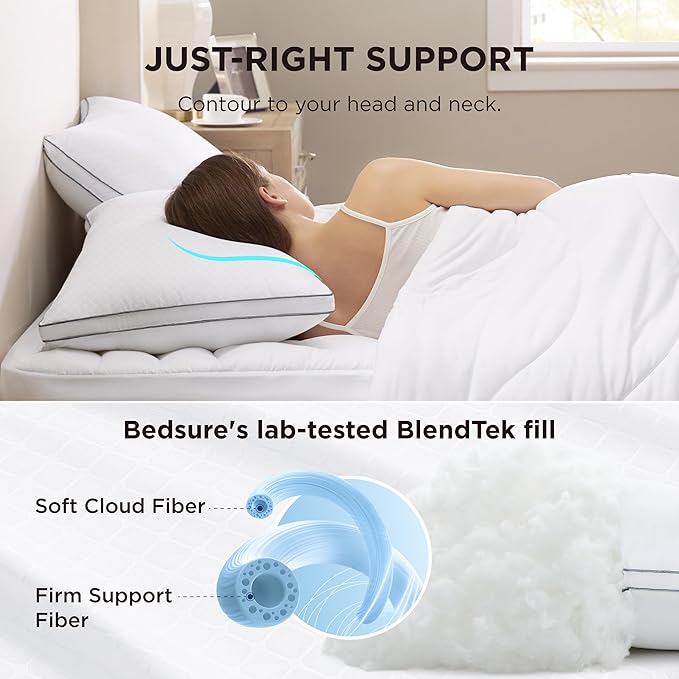 Bedsure Standard Pillows Set of 2 - Fluffy Bed Pillows for Sleeping, Hotel Quality, Diamond Quilted Design, Gusseted Supportive Down Alternative Filling for Back, Stomach, Side Sleepers