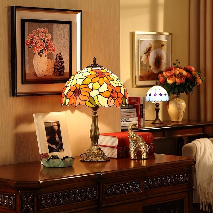 Tiffany Table Lamps for Bedroom Nightstand Bedside Lamps 12X12X19 Inch Sunflower Stained Glass Table Lamp for Living Room 12X12X19 Inch Home Office Desk Lamp