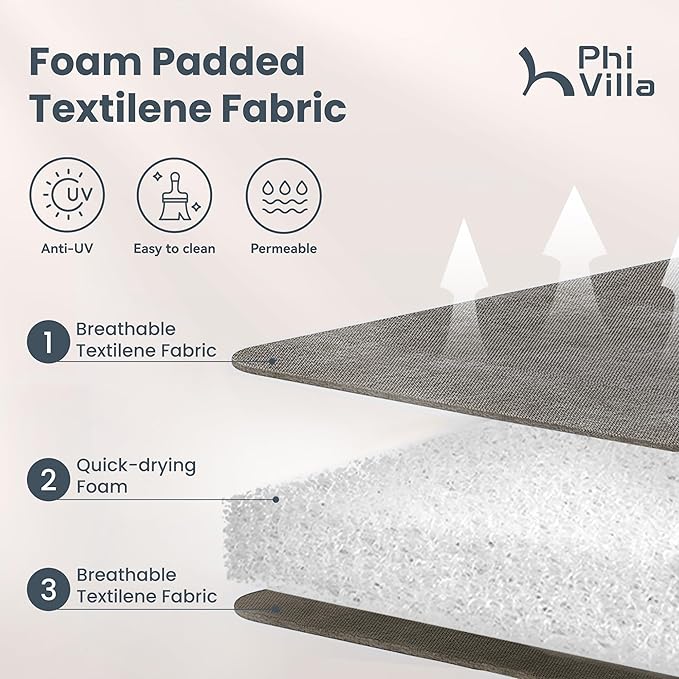 PHI VILLA Patio Dining Set 5 Piece, 4 Padded Textilene Swivel Patio Chairs and 1 Round Metal Table with 1.57" Umbrella Hole, All Weather Resistant for Lawn Garden