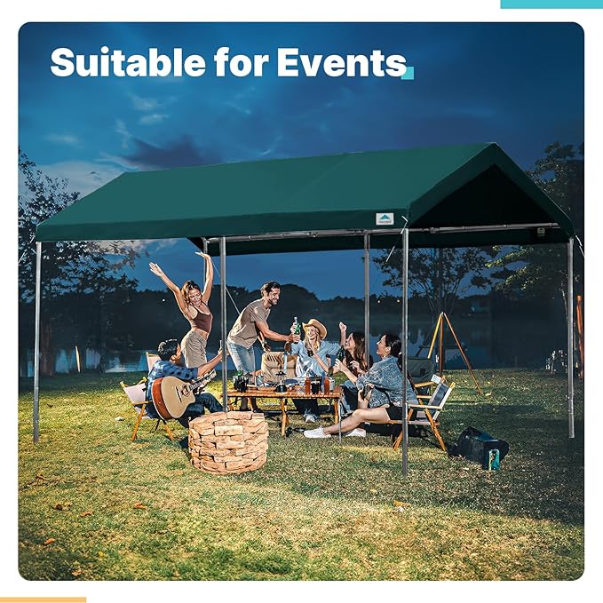 ADVANCE OUTDOOR 10x15 ft Heavy Duty Carport Potable Car Canopy Garage Party Tent Boat Shelter, Adjustable Height from 9.5 ft to 11 ft, Green